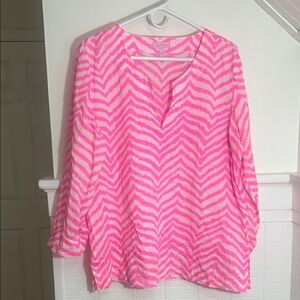 Lilly Pulitzer Pink and White Chevron Blouse 100% Cotton size XL